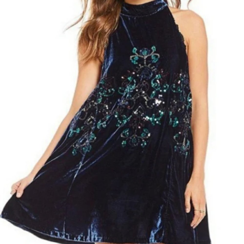 Free People Jill’s Sequin Swing Dress Crushed Velvet